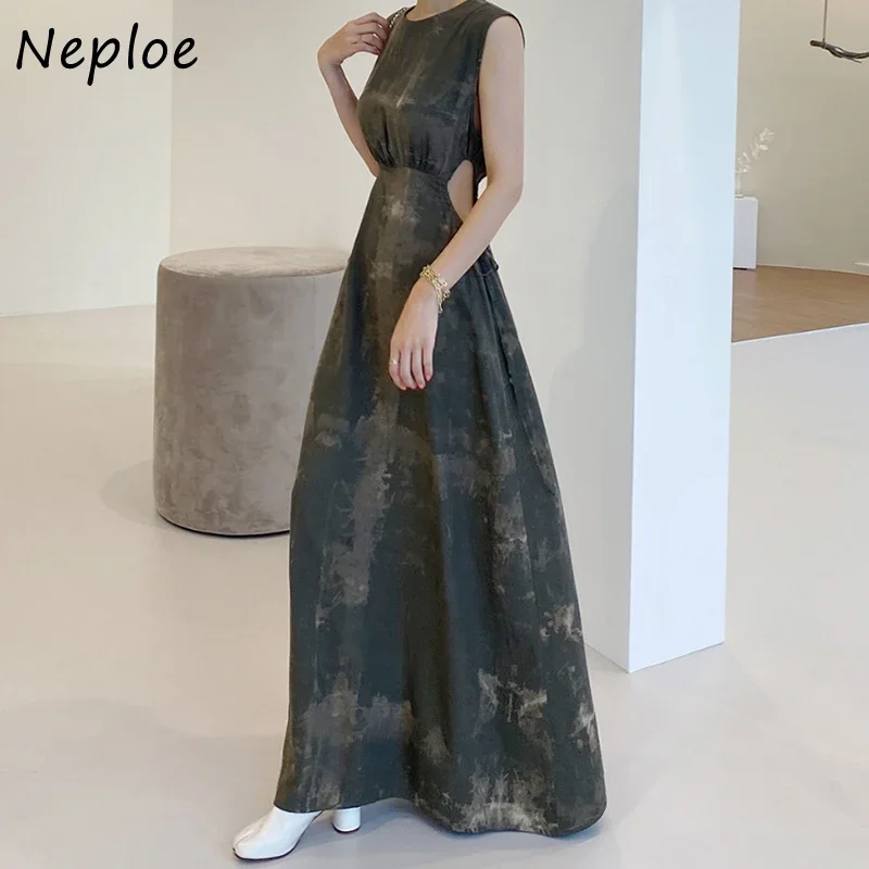 Neploe O Neck bez ramiączek sukienka bez ramiączek kobiety nadruk w stylu Vintage czeski wakacje Vestidos wysokiej talii Hip linia długa suknia