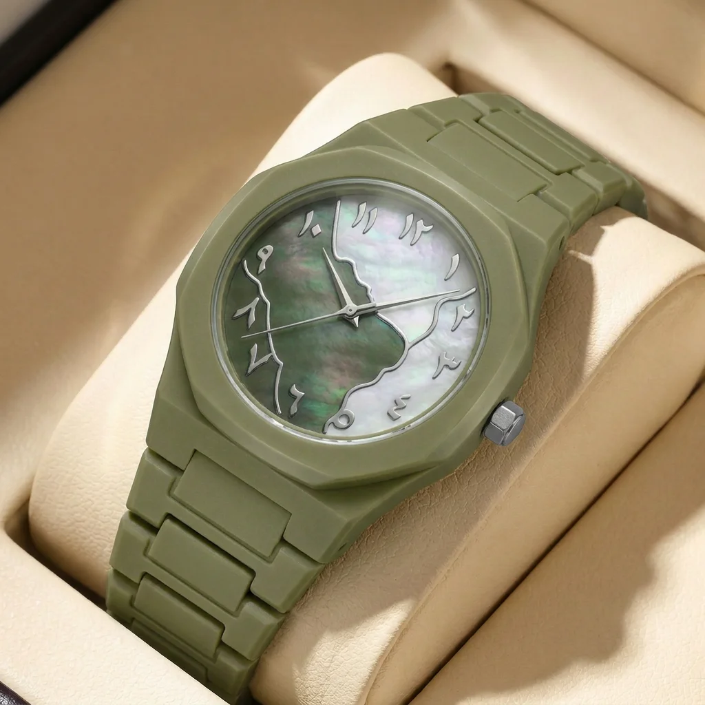 

1pcs Men's green dial alloy strap vintage fashion map dial lightweight sporty details Quartz Watch for daily business party holi