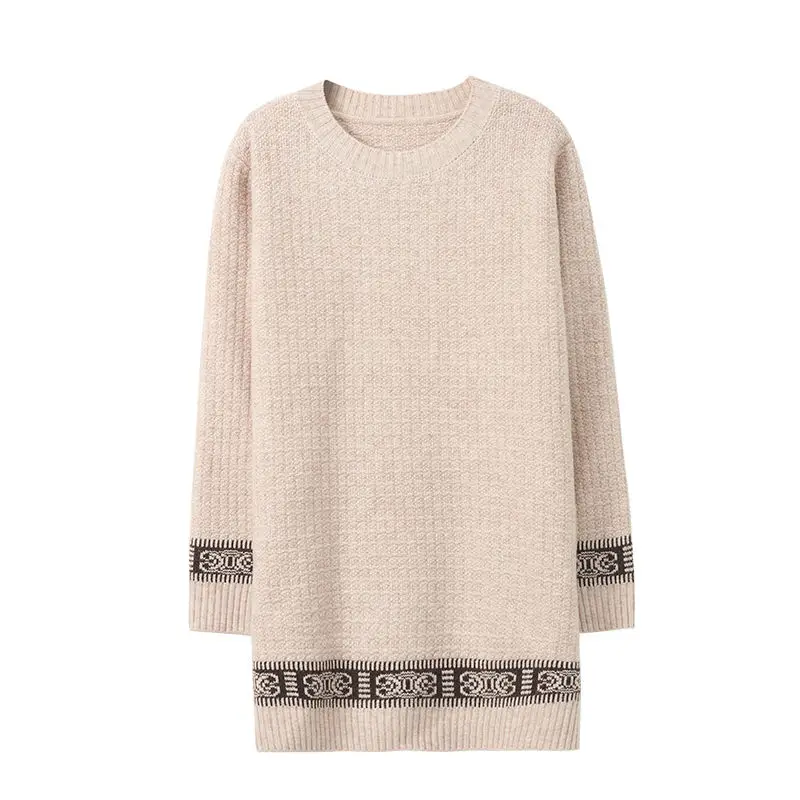 5XL Large Size Mid Length Knitted Sweater Women\'s Pullovers O-Neck Loose Knit Jumper Spring Autumn All-match Casual Sweaters