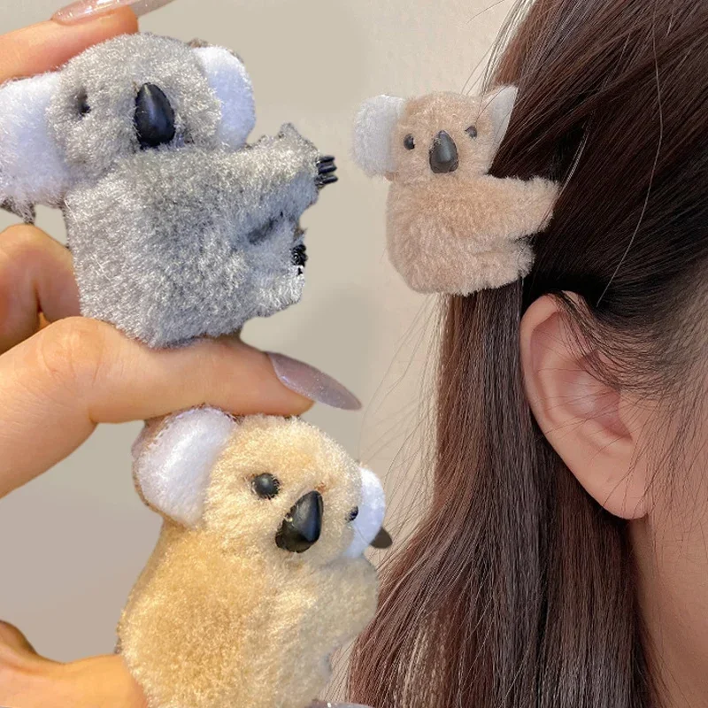 1/4Pcs Cartoon Plush Koala Hairpins Barrettes Cute Koala Hair Claw Side Bangs Clip Hair Accessories for Women Bag Accessories