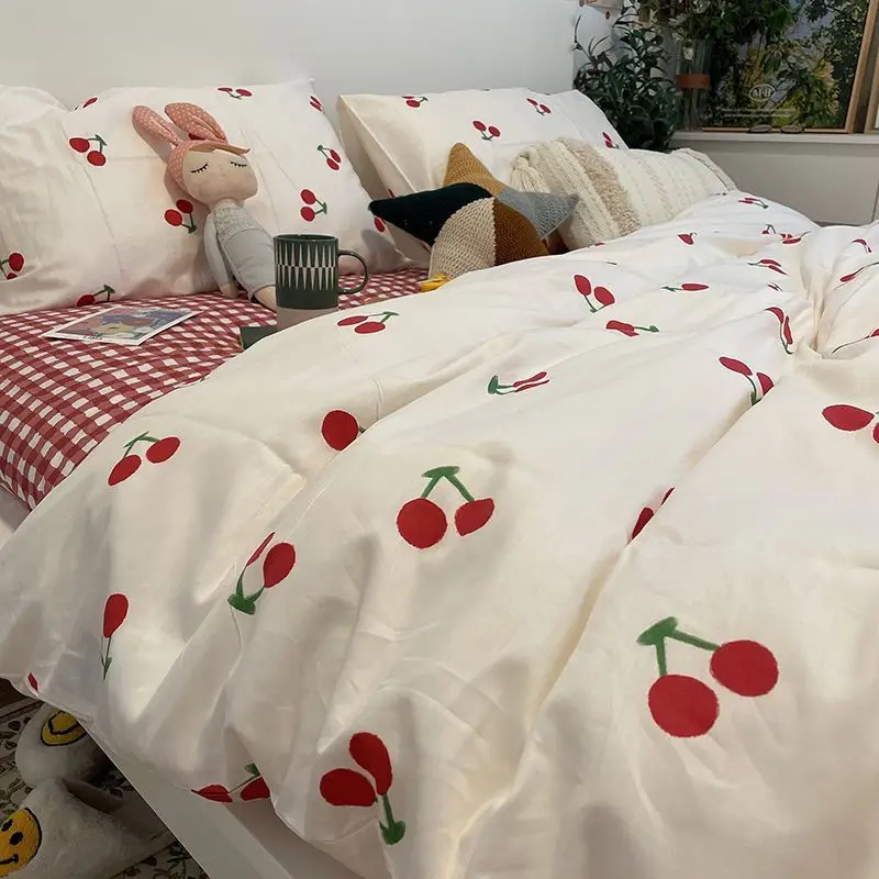 Juego de ropa de cama con estampado de lazo para niñas, sin relleno, funda de edredón Floral INS y sábana de almohada, individual, doble, tamaño completo, ropa de cama de moda