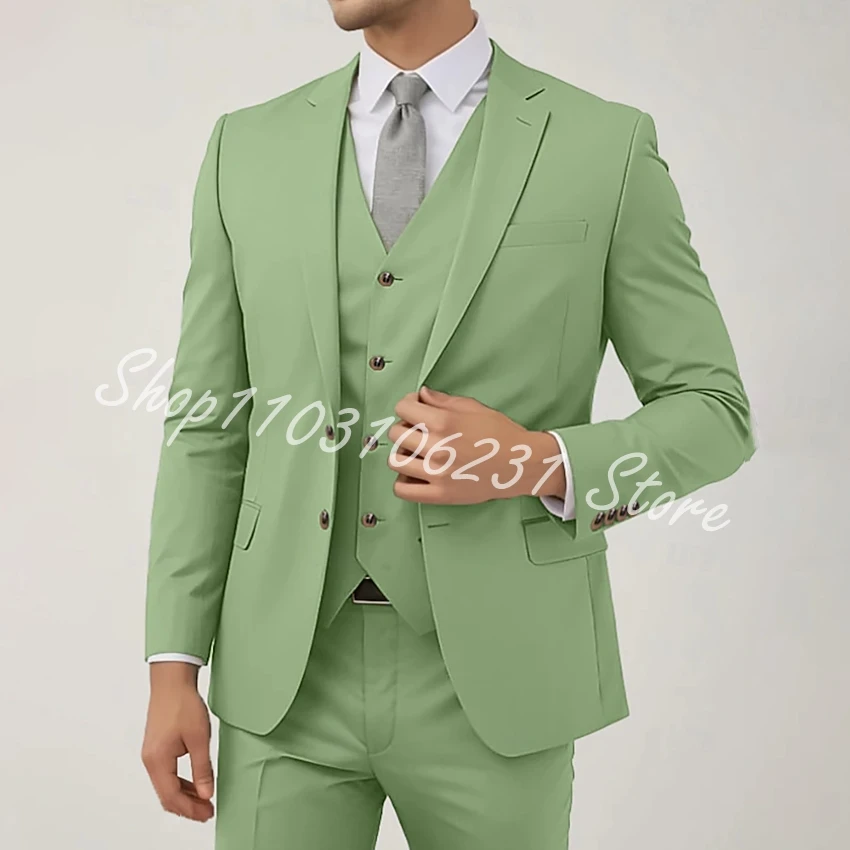 

Men's Wedding Business Suits Sage Green Fashion Formal Tuxedos Slim Fit 3 Piece Single Breasted Suits Costume Homme Mariage