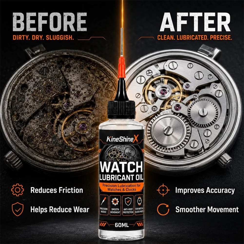 60ml Watch Lubricant Oil Precision-Lubricating Fluids Long Lasting Synthetic Watch Lubricating Oil for Smooth-Movement