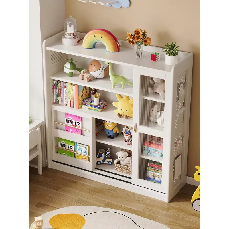Solid Wood Sliding Bookshelf Multi Layer Floor Storage Rack for Living Room Study Kids Picture Books Display Furniture