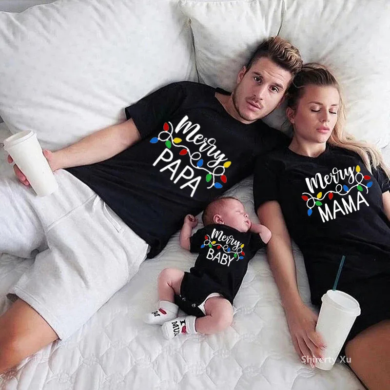 1pc Merry Christmas Family Matching Tshirt Mommy Daddy Daughter Son Funny Matching T-shirt Clothes Mom Dad Kids Baby Outfits