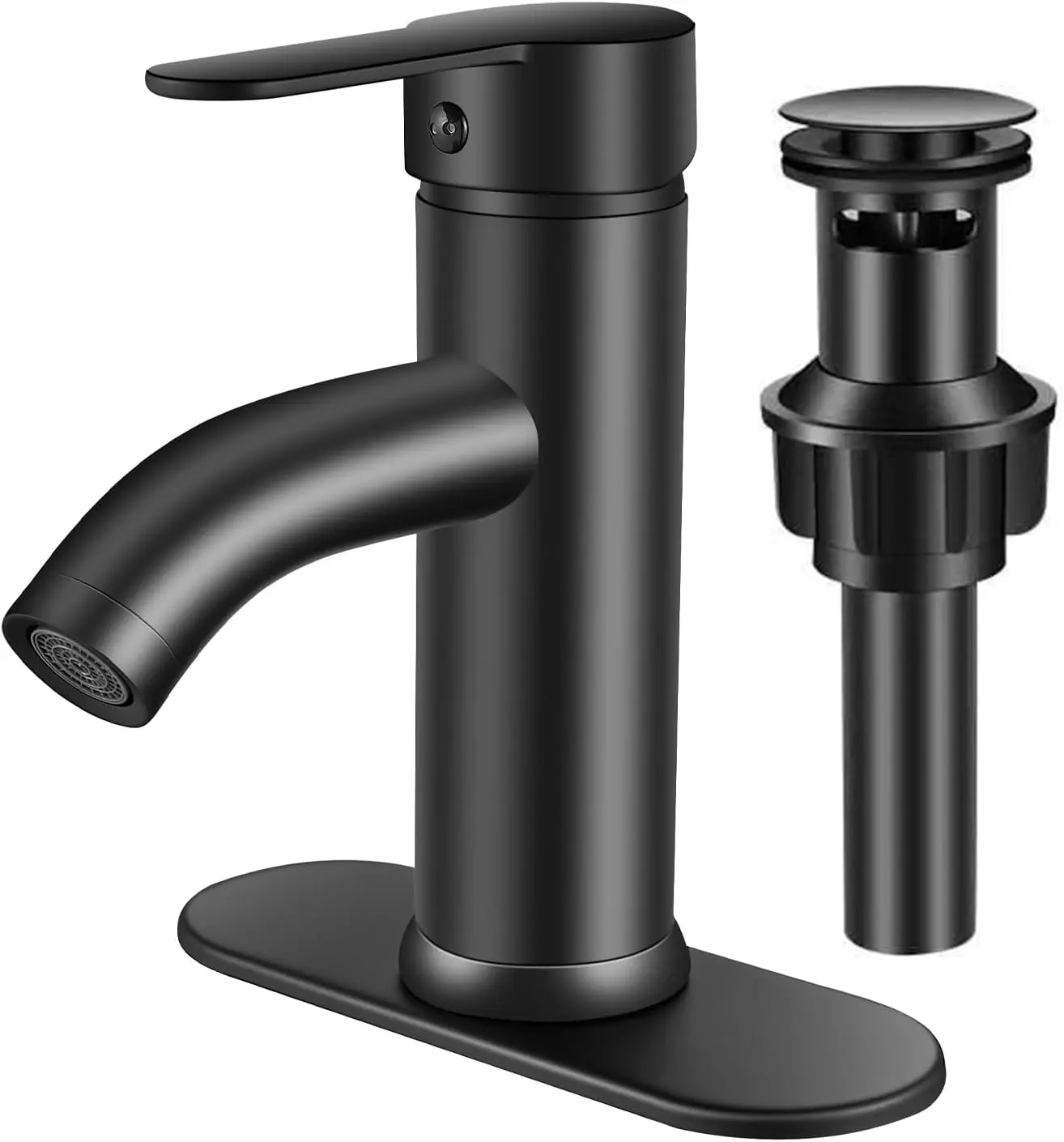 

Modern Matte Black Single Handle Bathroom Faucet with Pop-up Drain for 1 or 3 Hole Sink