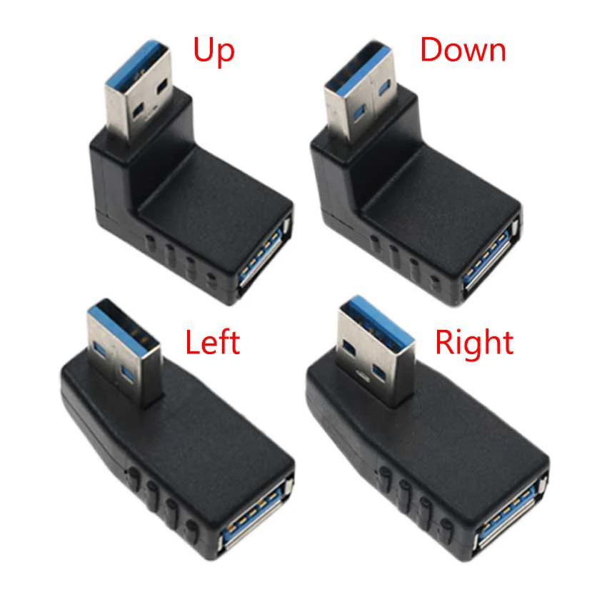 YuXi USB 3.0 Adapter Left /Up/Down/ Right Angle 90 Degree Extension Cable Male To Female Adapter Cord USB Cable