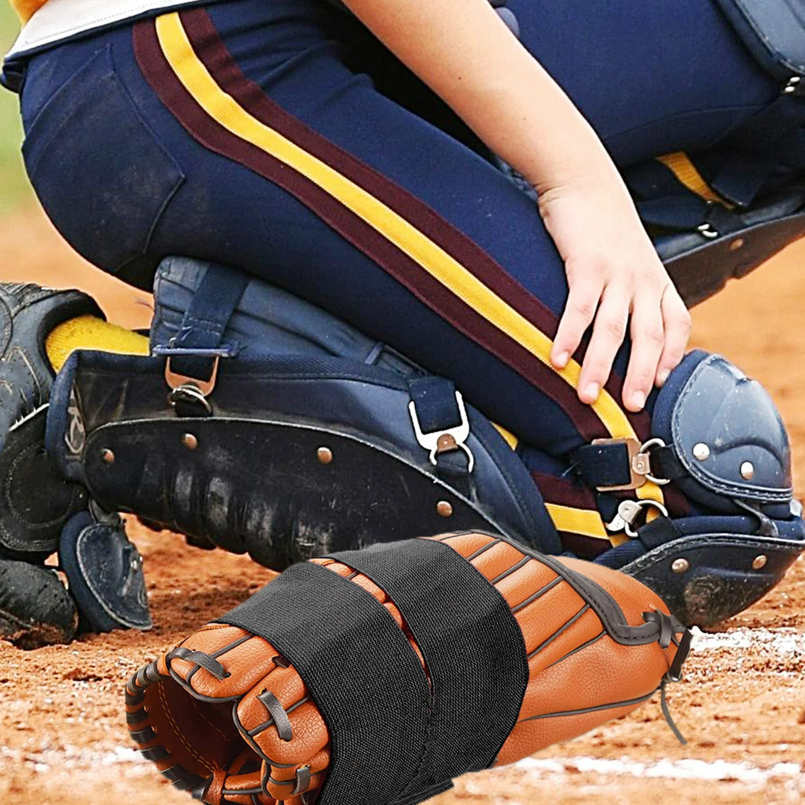 Guantes de béisbol Correa elástica ajustable banda de nailon pegatina cierre guante Wrap Catcher guante Wrap accesorios de béisbol guantes