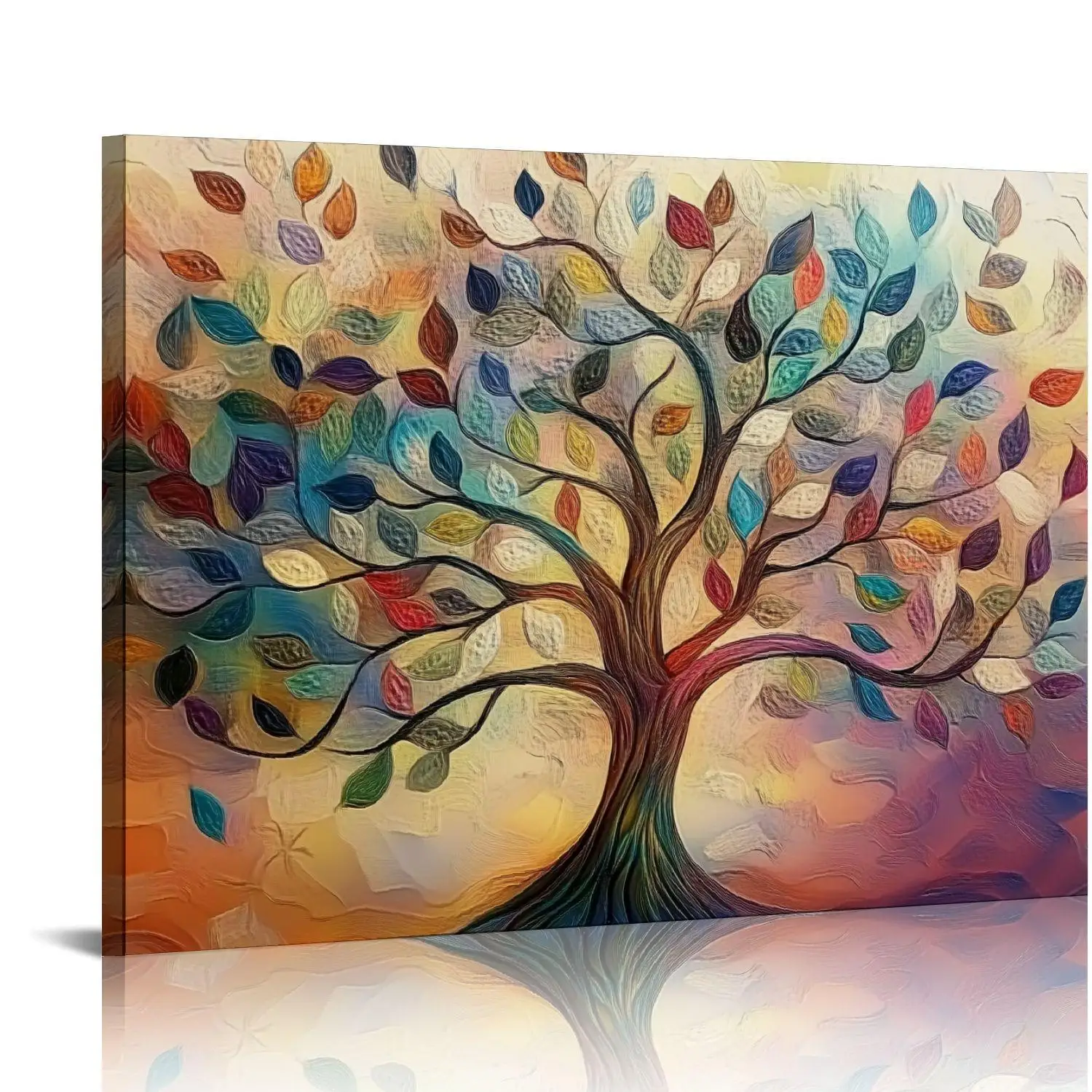 1PC Fir Framed Tree of Life Canvas Painting - Abstract World Tree Painting Wall Art Suitable for Living Room Bedroom Decoration