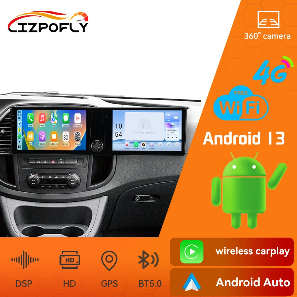 

Dual 10.1 Inch Android 13 CarPlay Car Radio For Mercedes Benz Vito 2016-2022 Touch Screen Multimedia Player GPS Navigation DSP