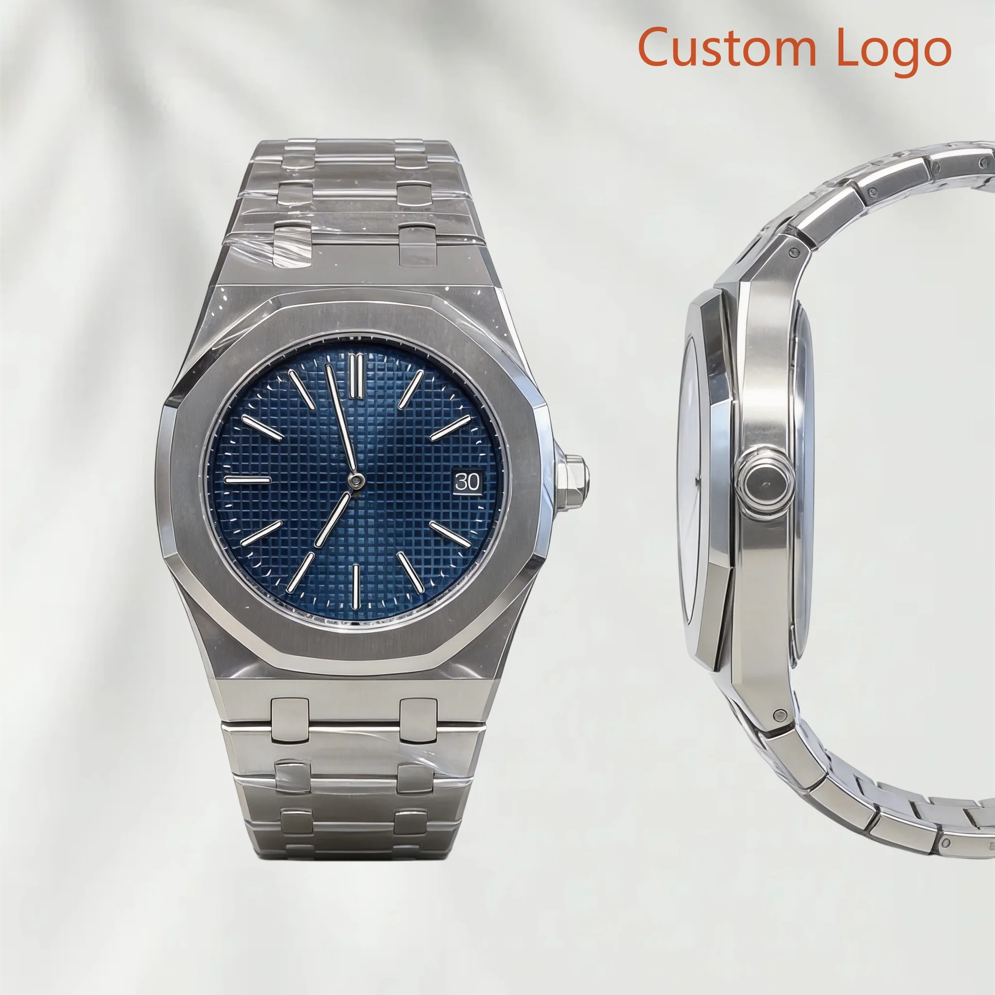 Image of Herren 42mm Integrierte Stahl-Automatikuhr Blaues Gitterzifferblatt Datum Wasserdicht Business Herren Individualisierte Uhren