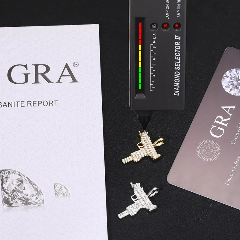 S925 Sterling Silver Moissanite Claw Bling Ice Out UZI Submachine Gun CS GO Pendants Necklaces for Men Rapper Jewelry Gift