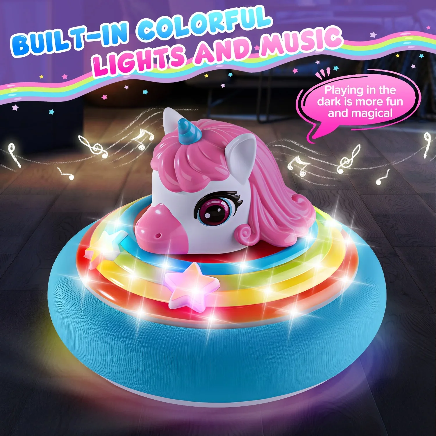 Eenhoorn hoverbal, luchtmacht voetbalschijf, kleurrijke lichten, muziekspeelgoed, buiten- en binnenspel, cadeau voor jongens en meisjes