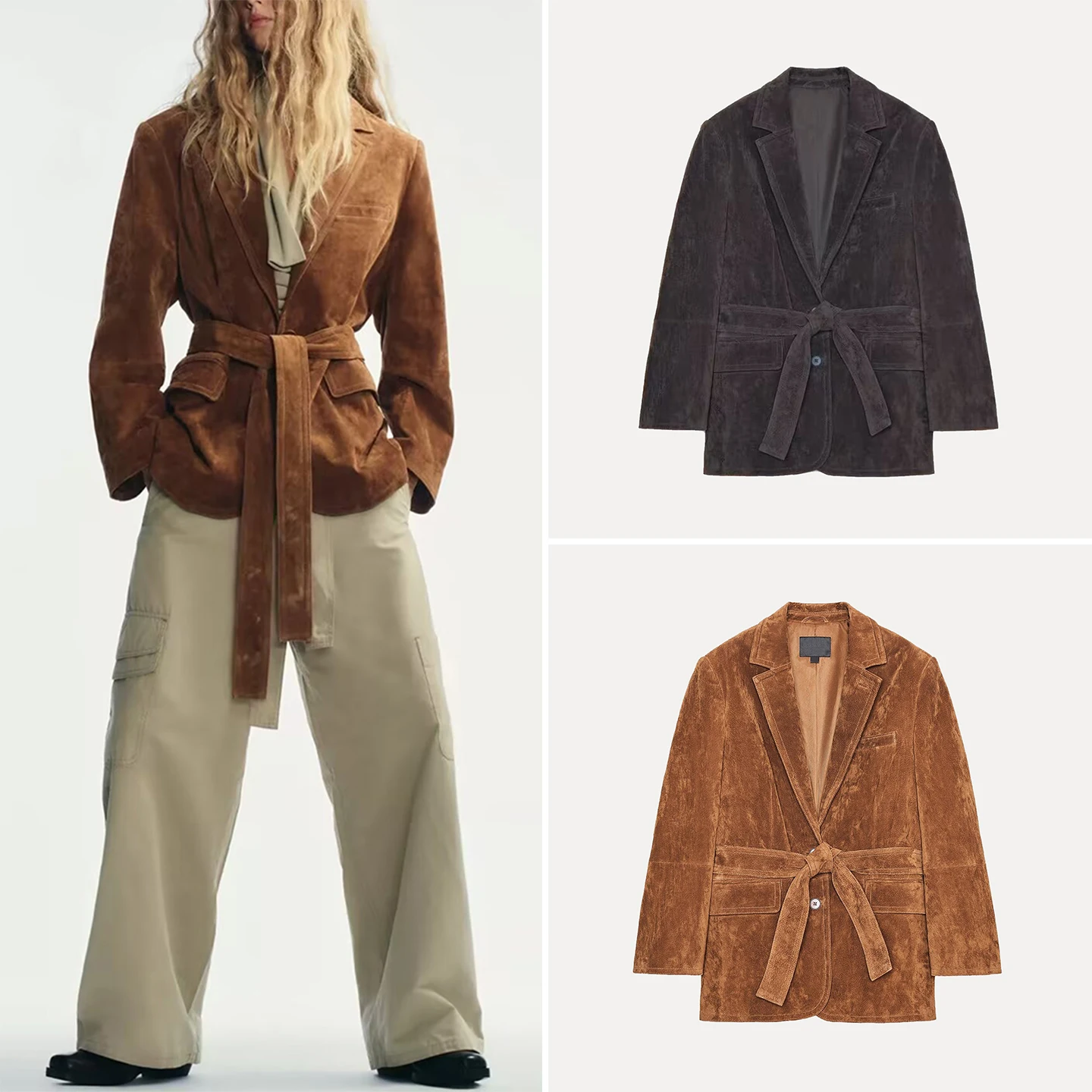 

Осень 2023, новый женский модный костюм из искусственной кожи с подушечками для поездок на работу, повседневная женская одежда для отдыха