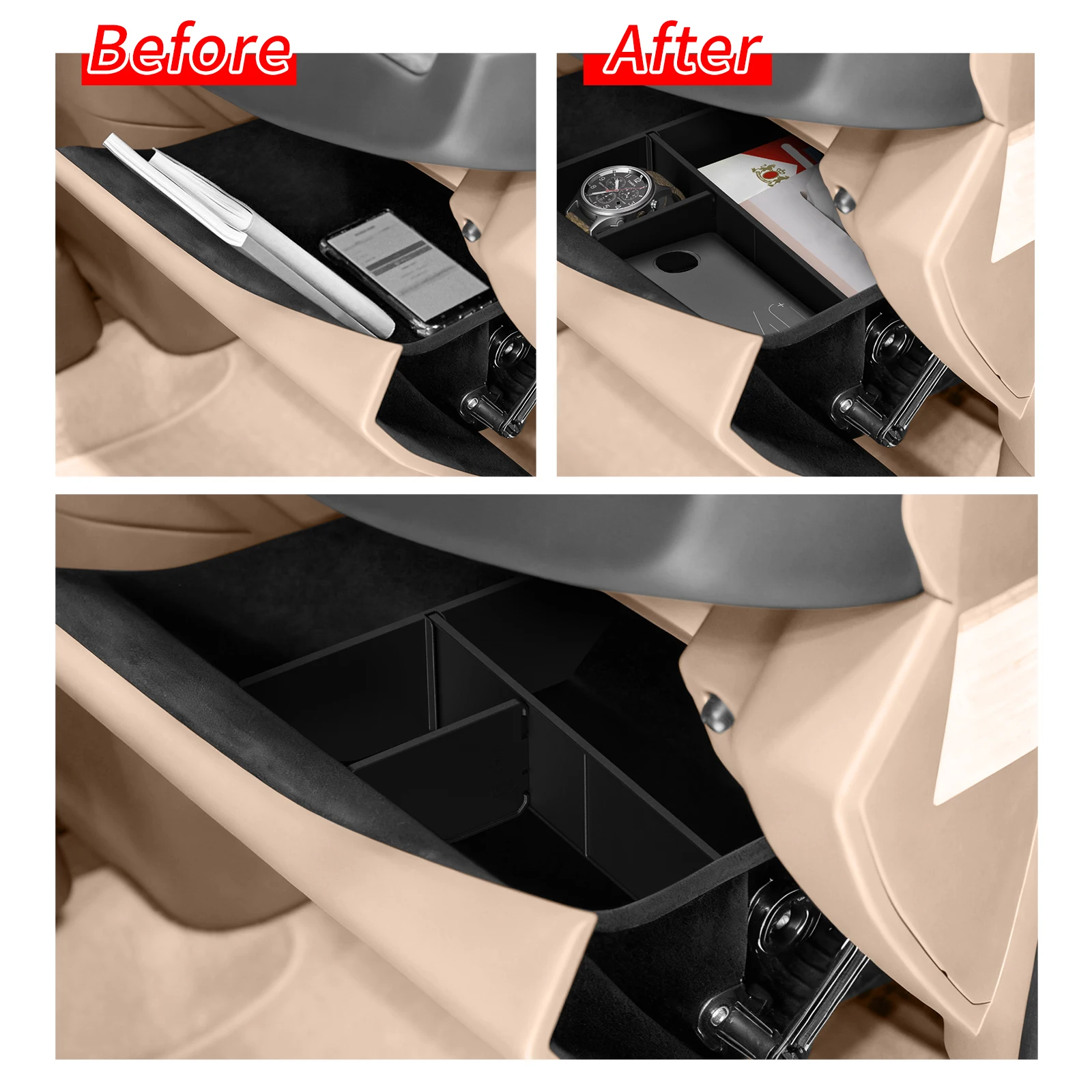 SMABEE لكيا EV9 2024 2025 صندوق القفازات التقسيم تعديل وحدة التحكم المركزية تخزين Glovebox الحاويات المنظم اكسسوارات ABS