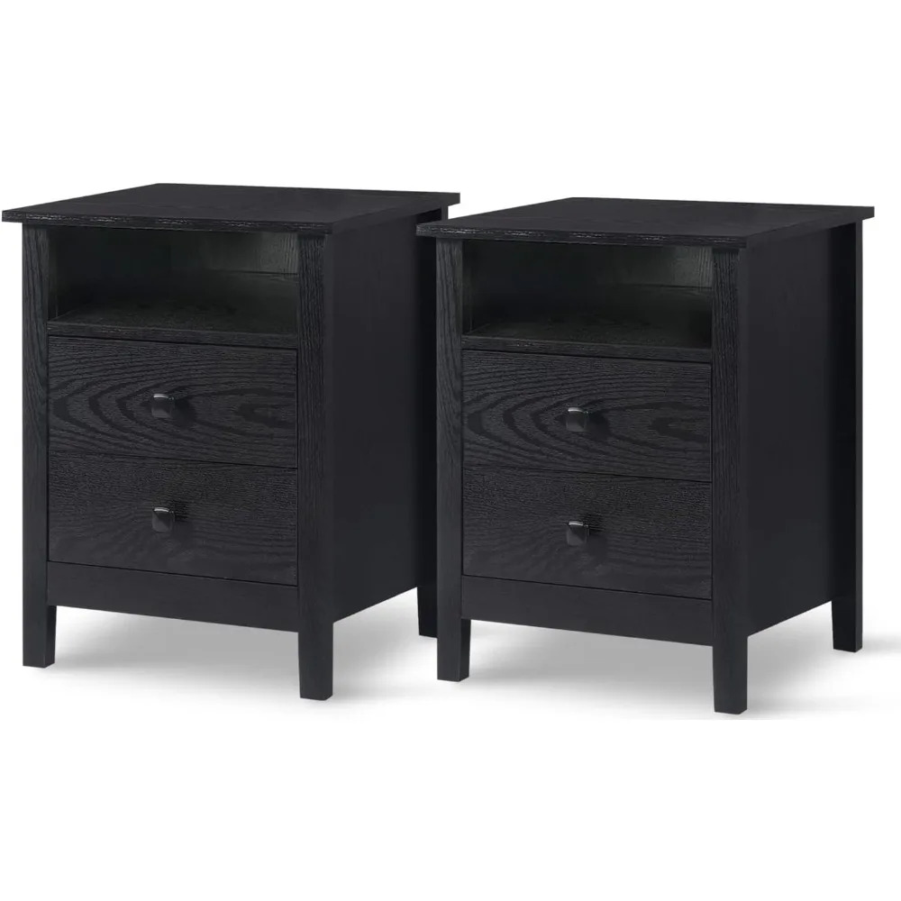 

Wood Nightstand Set ,Tall Night Stand with 2-Drawer & Open Cabinet, Set of 2 Nightstands for Bedroom
