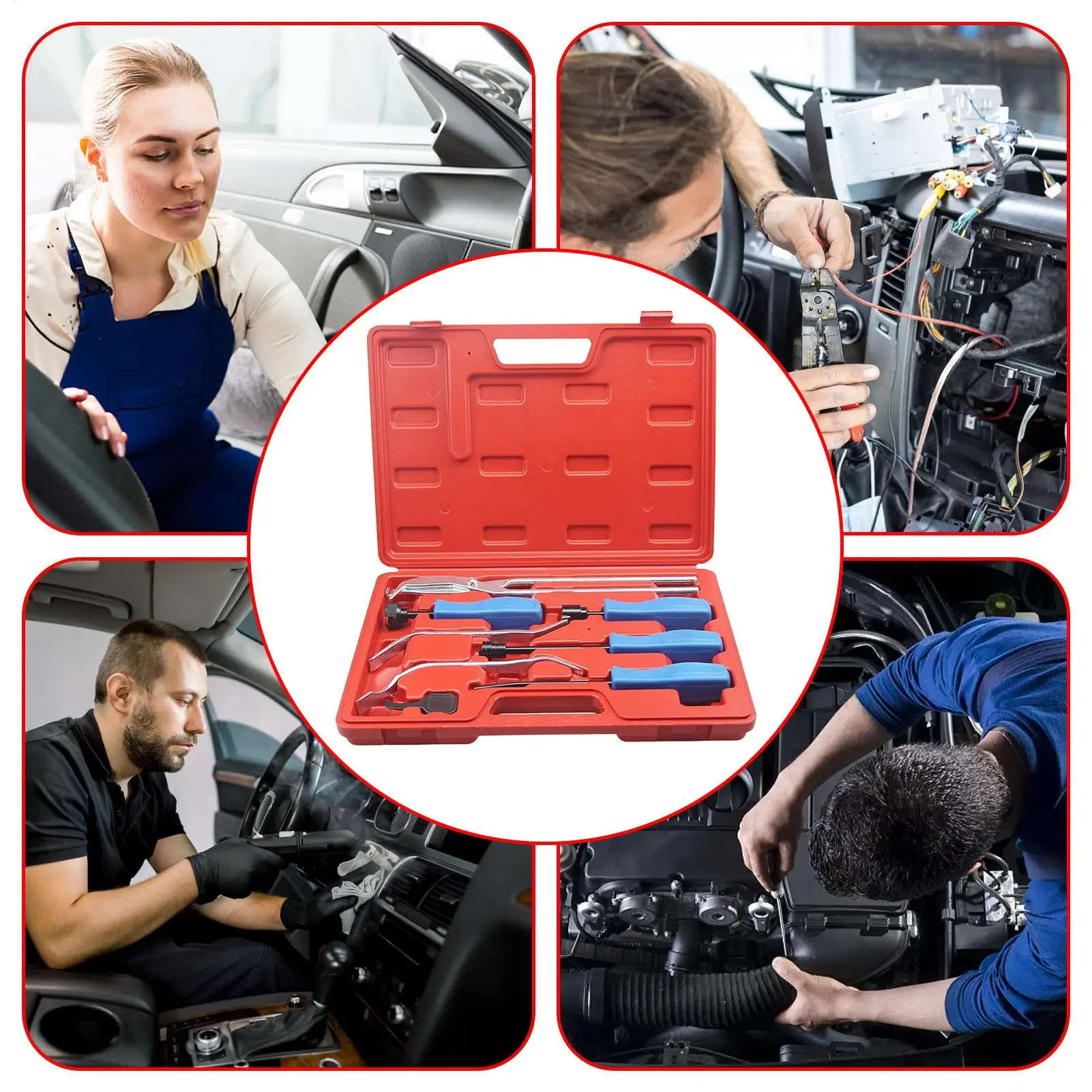 Drum Brake Tool 8 Pieces Complete Anti-Slip Ergonomic Metal Brake Installer Adjustment Tool For Garage Highway Parking Workshop