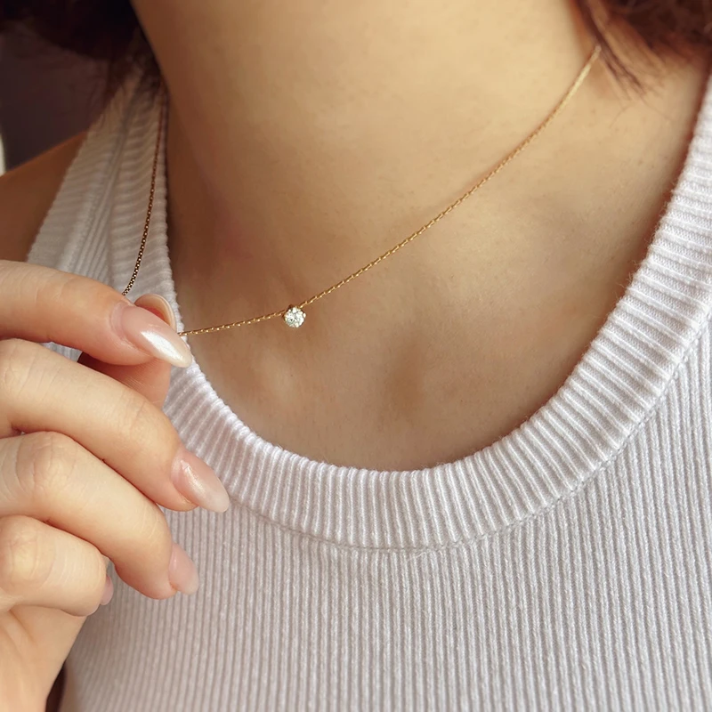 Aazuo Delicate Life 100% 18K Solid Yellow Gold Real Diamond Lovely Clavicle Necklace Gifted For Women Luxury Party 18 Inch Au750