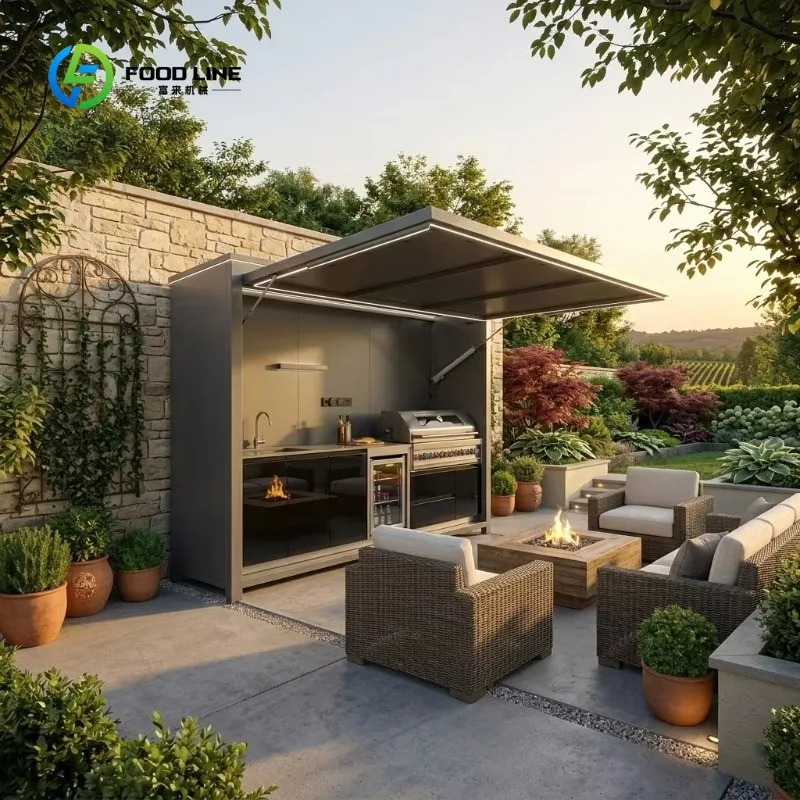 Customized Luxury Outdoor Kitchen with Shed Formaldehyde Free Easy to Clean and Hygienic Outdoor Bbq Kitchen Pod for Courtyard