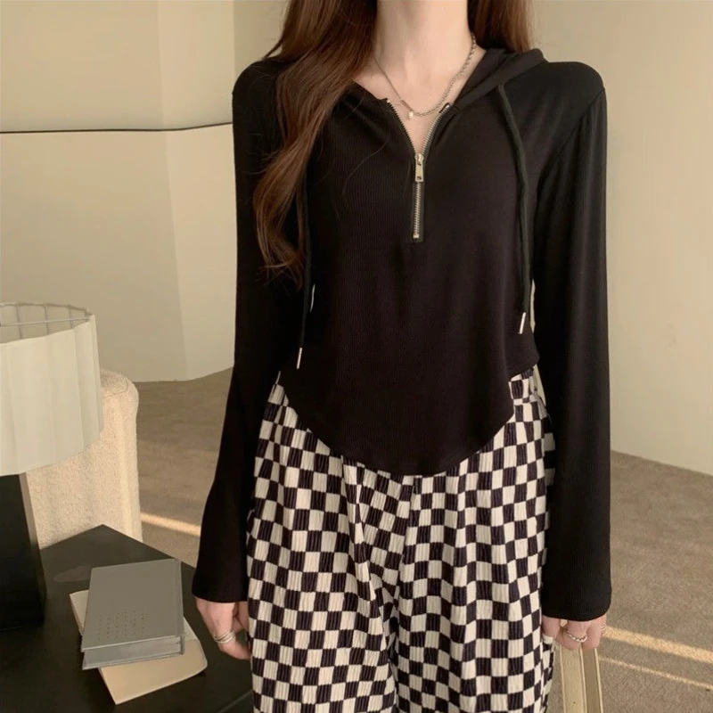 Long Sleeve Plain Woman Hooded Tops 2000s Designer Novelty Korean Streetwear Y2k Matching Emo Basic Hoodies Sweatshirt for Women