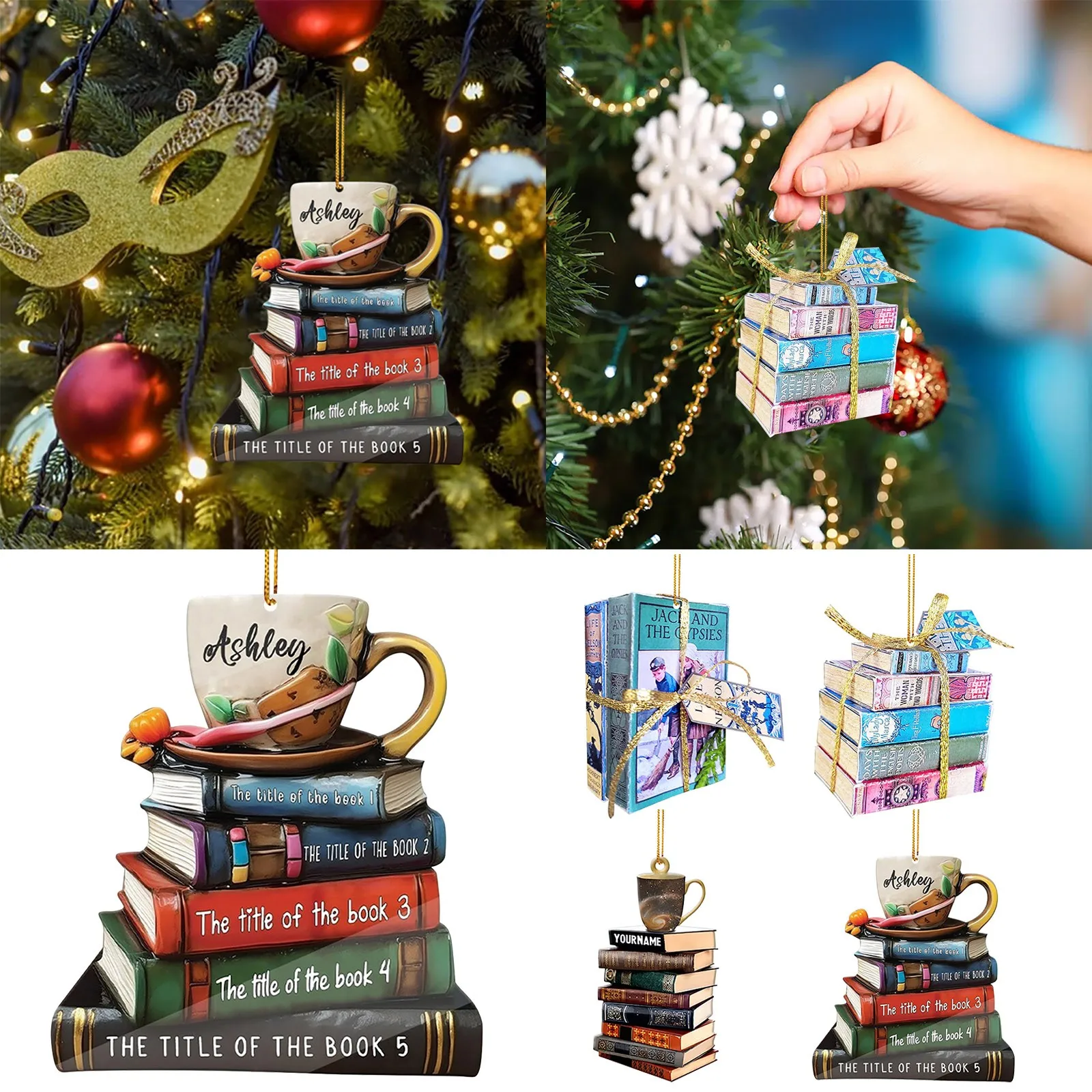 Book Christmas Ornaments Bookworm Book Lovers Acrylic Pendants Christmas Tree Pendant Ornaments Hanging Decorations For Window