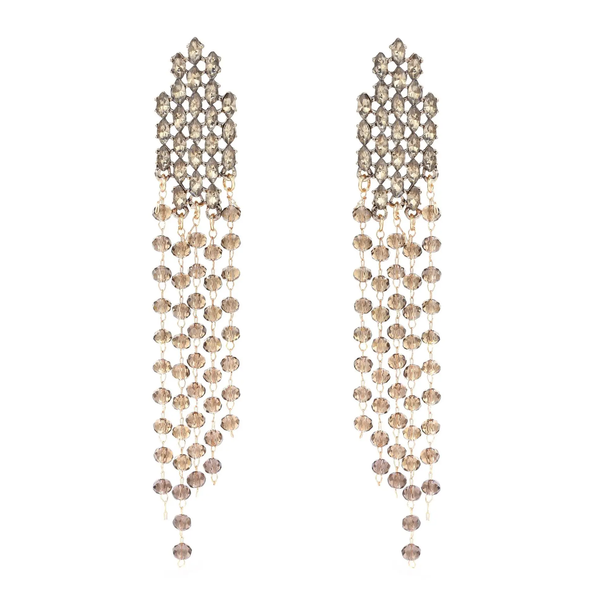2026 Neue Mode Lange Kristall-Strass-Perlen Quasten-Ohrringe für Damen Luxus Hochzeits-Party-Schmuck-Accessoires – Detail 3