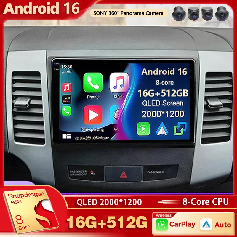 Android 16 For Mitsubishi Outlander 2005 -2013 Citroen C-Crosser Peugeot 4007 Android Car Radio Multimedia stereo Player CarPlay