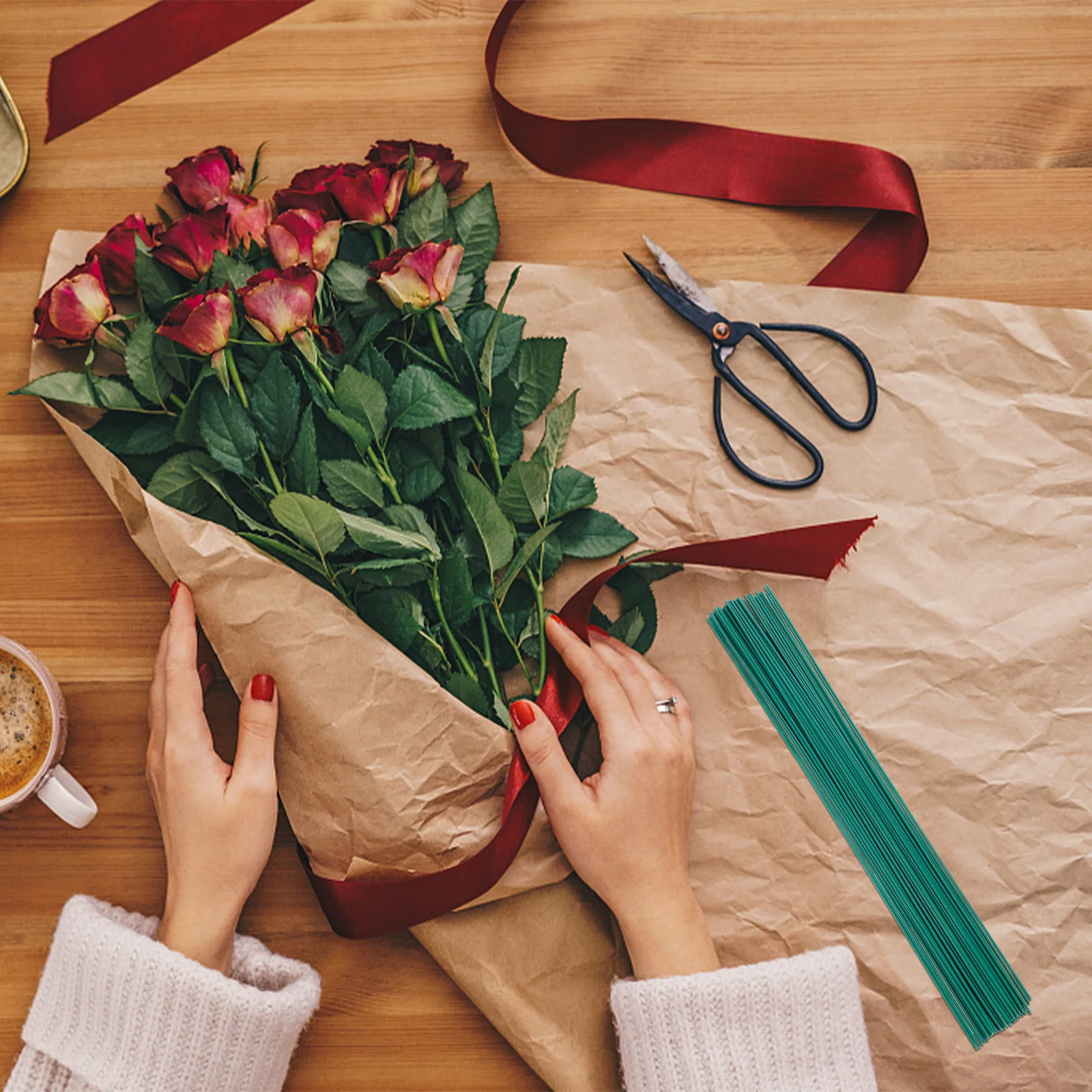 50 قطعة سلك الزهور الاصطناعية أسلاك الجذعية المرنة لتغليف باقة الزهور المزيفة لوازم الديكور الحرفية