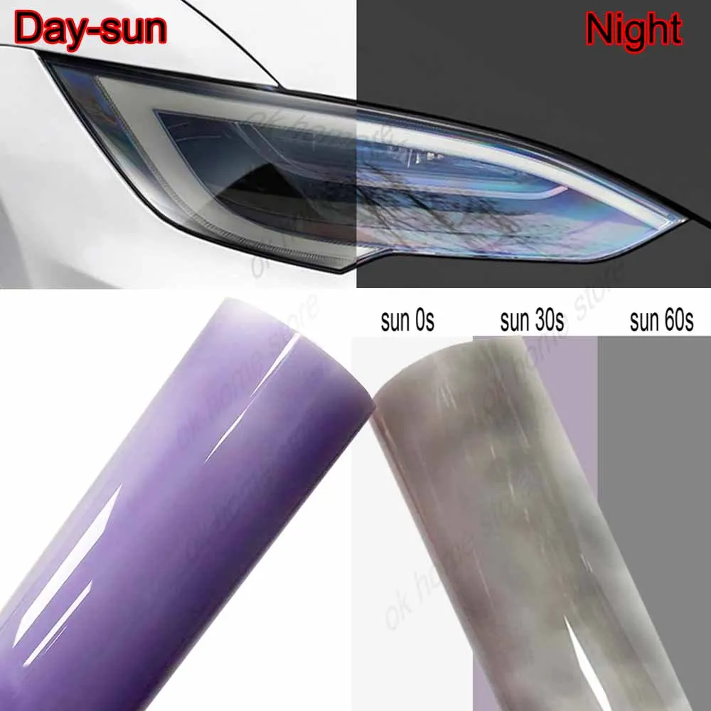 30/40/50cm TPU Car Headlight Intelligent Photochromic Film Taillight Film Moto Car Lamp Smart Photochromic Protective Tint Films