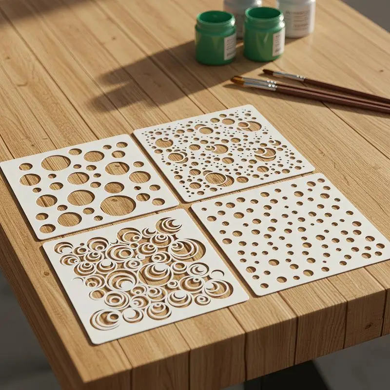 4Pcs 5.1Inch Circle Dot Pattern Painting Stencil Template For Wood Fabric Paper Wall DIY Art Craft Decoration