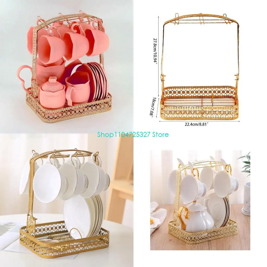 

D8KF Coffee Cup Holder Tea Set Stand Dishes Wrought Iron Mug Drainer