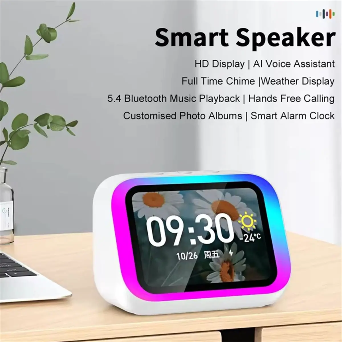 goodidea AI Smart Bluetooth 5.4 Speaker with HD Touch Screen Display,Electronic Photo Album,Hi-Fi Stereo ,Voice Control Black