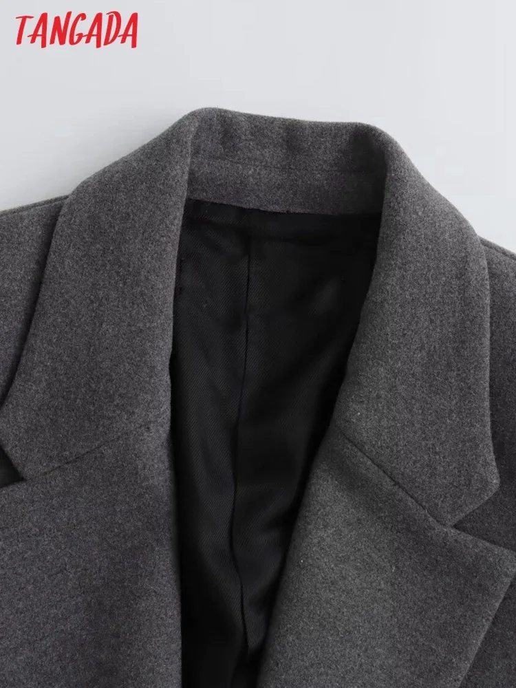 Tangada 2023 Winter Women Thick Shoulder Padded Suit Coat Buttons Pockets Office Lady Blazer QD188
