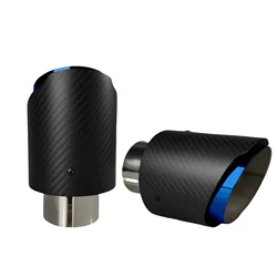 1 Pcs Universal Car Carbon Fibre Tail Throat Stainless Steel Silencer Blue Plating Twill Matte Muffler Exhaust Nozzle Tip