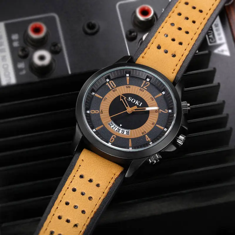 fashion leather band calendar quartz men Sports watch