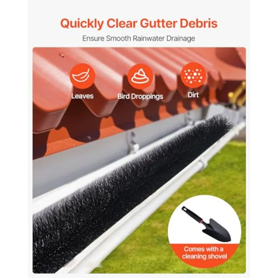 VEVOR Gutter Brush, 4.33 inch Diameter 80 Feet Total Length Gutter Cleaning Tools, Ground-Level Brush Leaf Guard for 5 Inch Gut