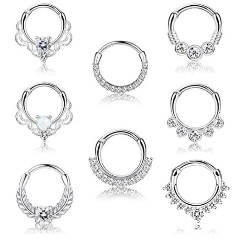 1Pcs 16G Septum Nose Rings, 316L Stainless Steel Hoop Nose Rings CZ Cartilage Tragus Helix Daith Hoop Earring Piercing Jewelry
