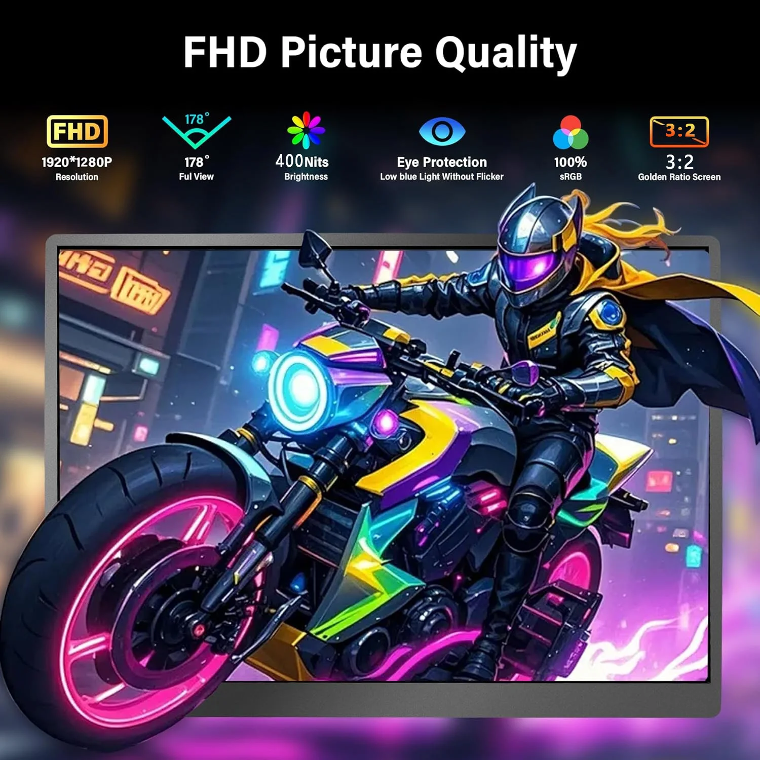 AHXJKA 10.5 Inch Portable Monitors 1920*1280P FHD IPS 100%sRGB With Type-C Mini HDMI For Phone Laptop PS4/5 XBox Dack PS Switch
