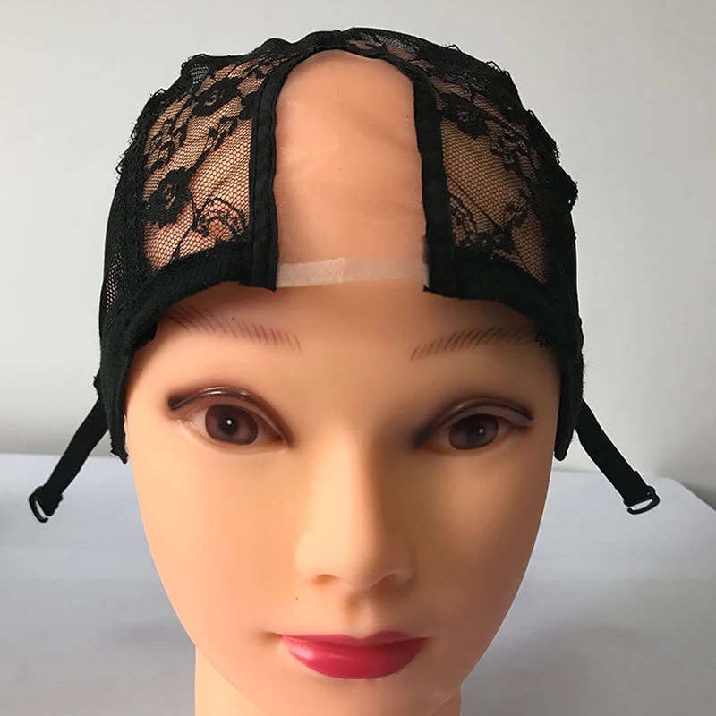 U Part Lace Wig Cap For Making Wigs 56cm With Adjustable Straps Black Stretch Weaving Women's Hair Nets Hat Wig Making Tools