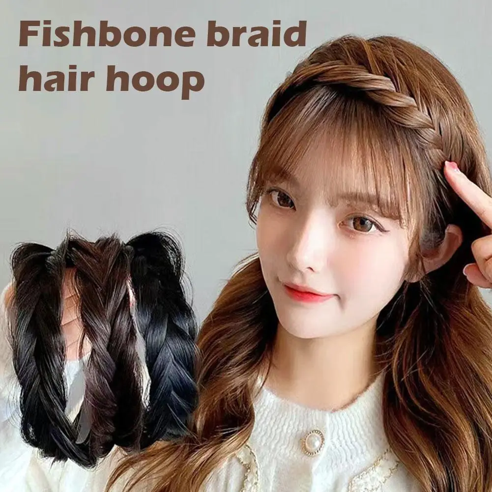 Hair Braid Headband Wide Bezel Hair Hoop Multi-layer Chunky Braided Fake Knot Plaited Headband Cross Headband Thick H6D6