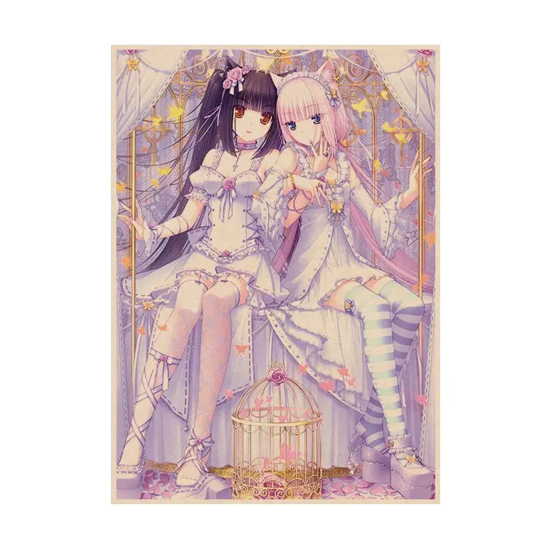 Nekopara Neko Para Chocola Vanilla Anime Classic Anime Poster Whitepaper Sticker DIY Room Bar Cafe Aesthetic Art Wall Painting