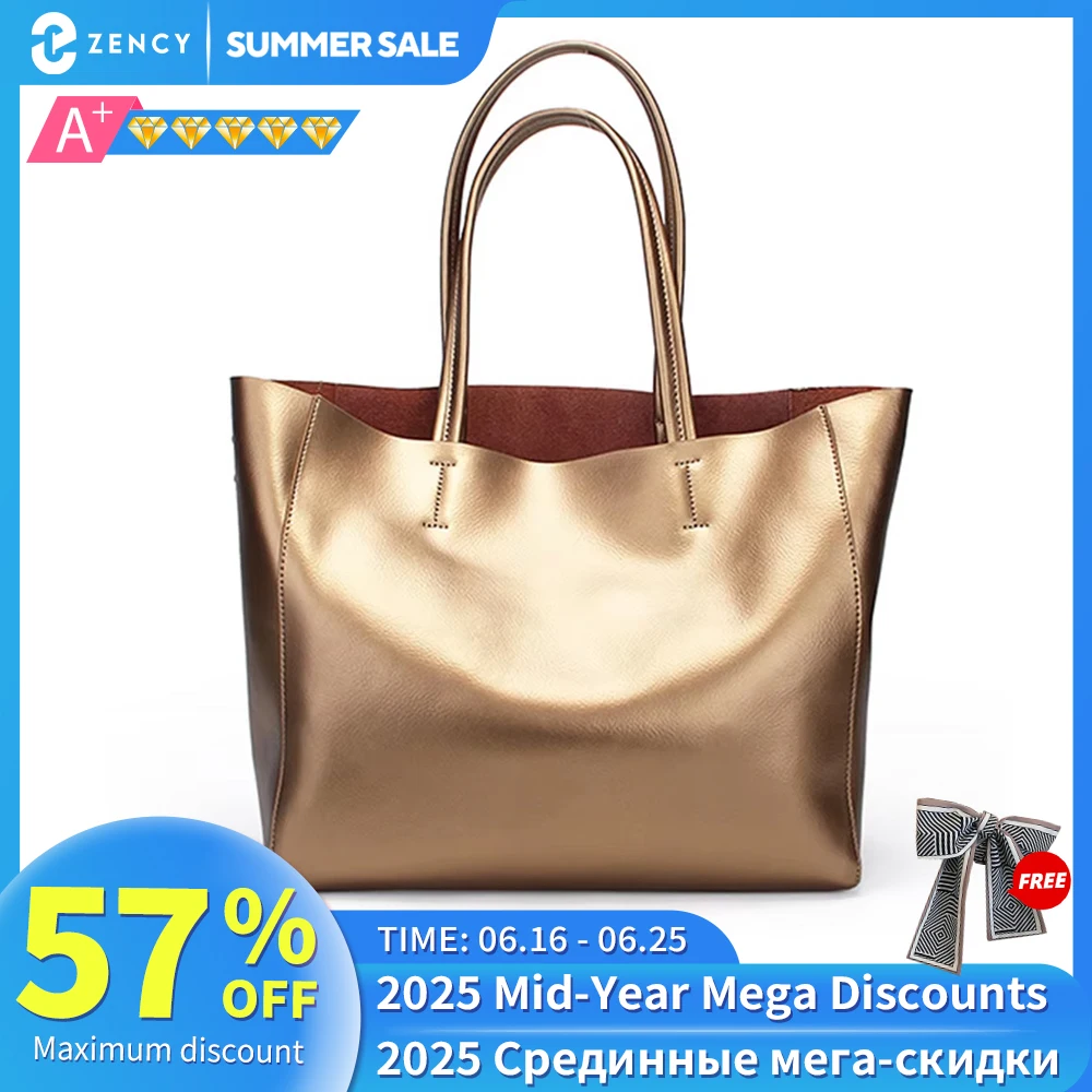 

Zency Luxury Gold Women Shoulder Bag 100% Genuine Leather Large Capacity Handbag Elegant Ladies Messenger Crossbody Fashion