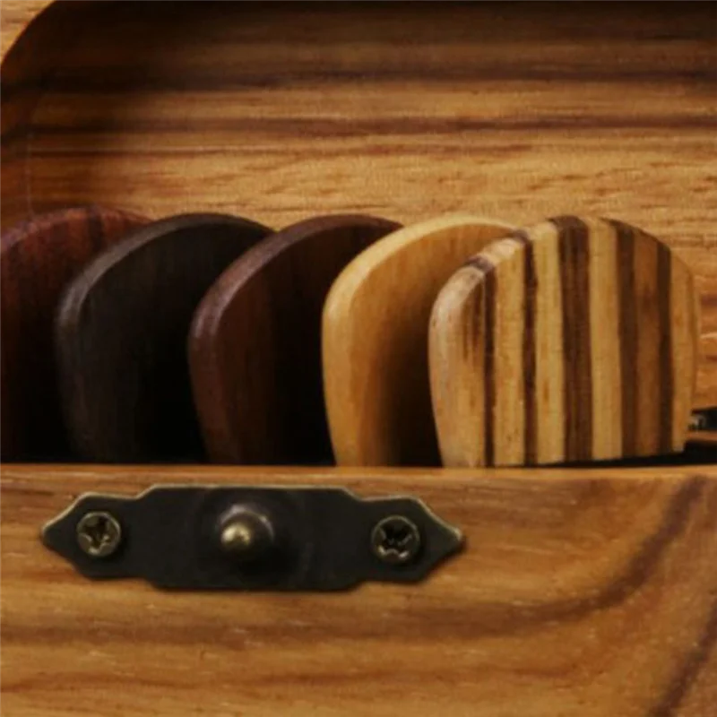 

Guitar Pick Holder Wood Guitar Pick Display Case Guitar Solid Wood Pick Storage Box With Wooden Pick