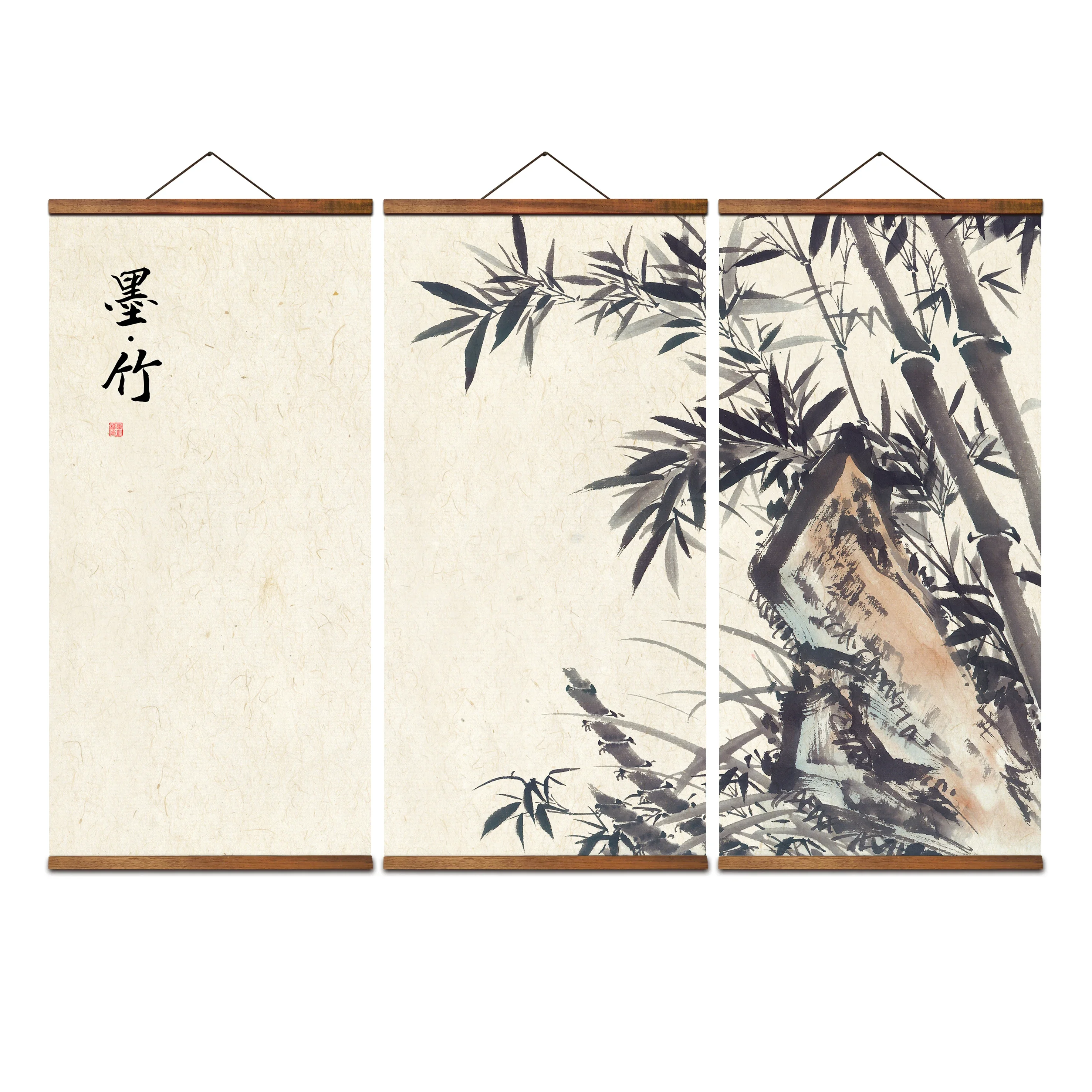 

MT0363 Chinese Style Creative ink bamboo landscape Decorative Wall Art Posters Solid Wood Scroll Paintings