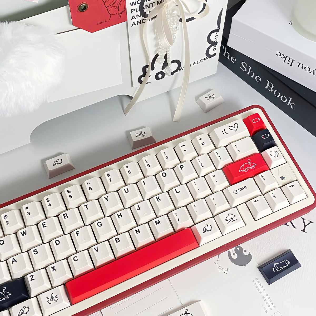 Imagem -04 - Original Bateria Tema Keycap Dye-sublimation Pbt Keycaps White Cherry Key Caps para Switches mx Teclado Mecânico 160 Teclas