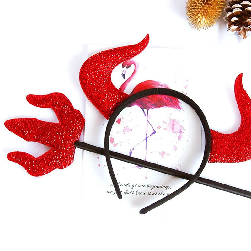 2 unids/set Halloween cuerno de buey diadema tenedor conjunto accesorios de disfraz de fiesta muletas del diablo Cosplay demonio divertido tocado rojo Decoración