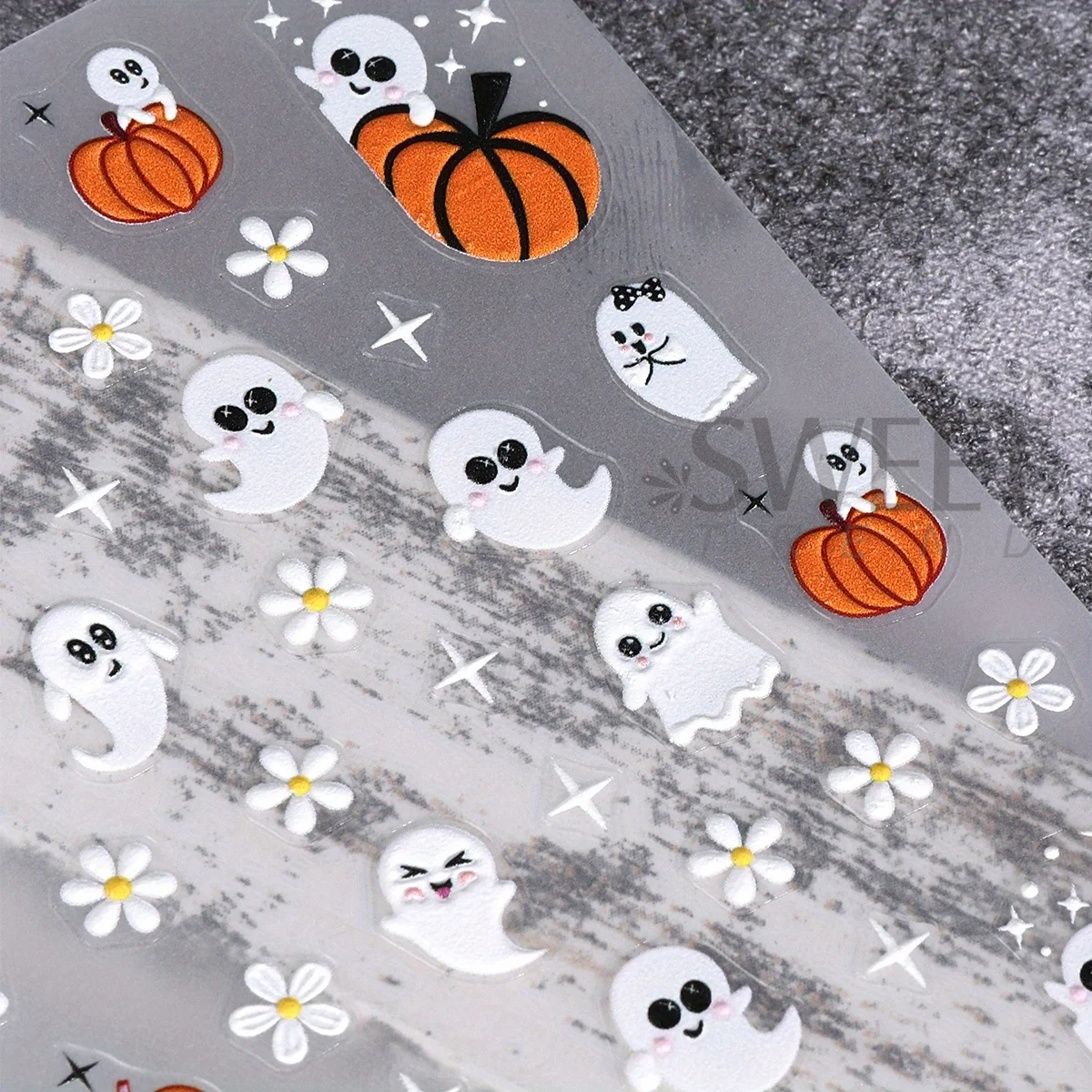 4 pezzi di adesivi per unghie opachi con zucca fantasma di Halloween, teschio spettrale francese, ragnatela, fiori, decalcomanie adesive, decorazioni per manicure