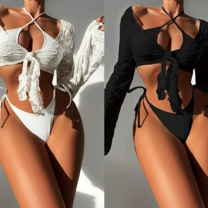 

New Sexy Bikini Three-piece Off-the-shoulder Lace-up Swimsuit