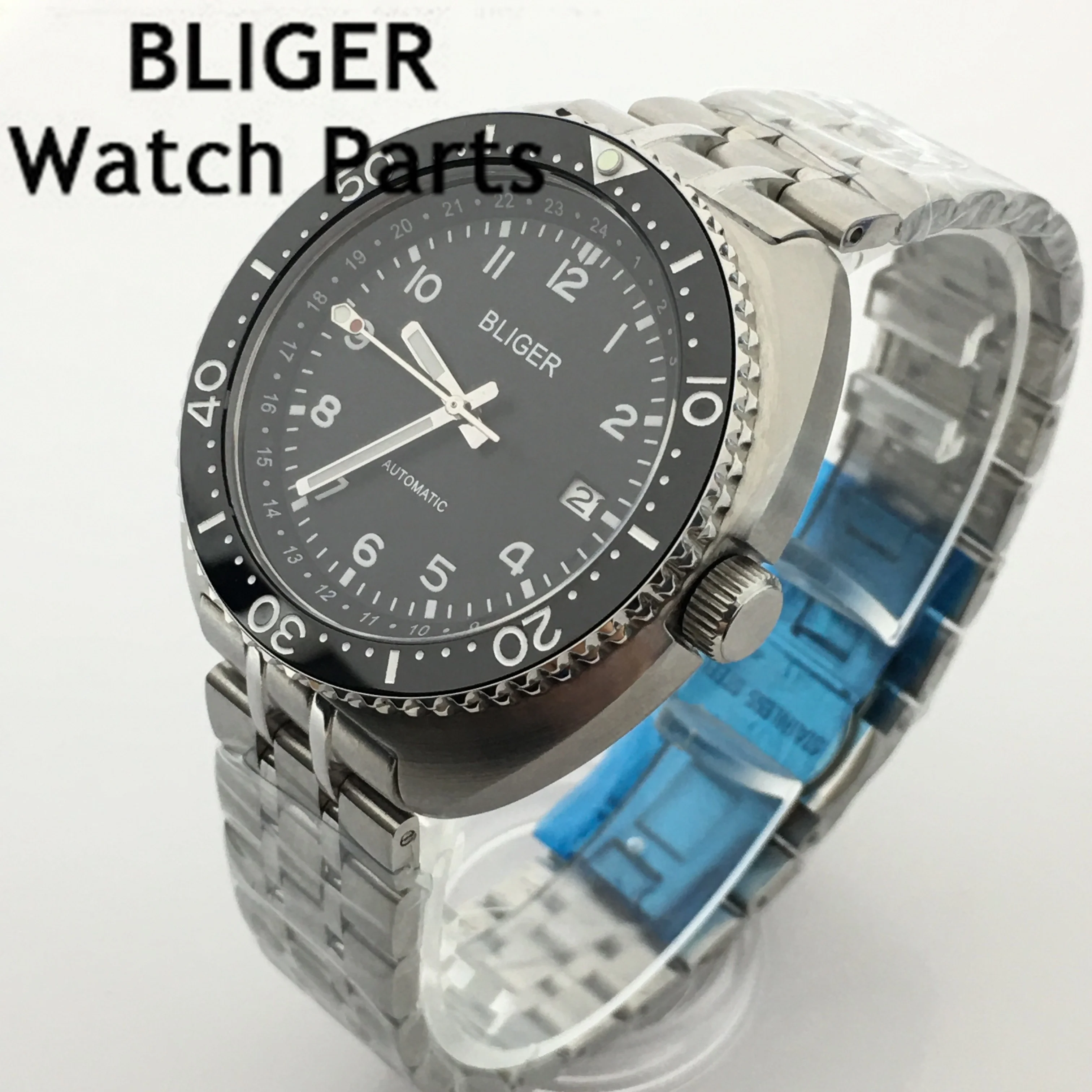BLIGER-Montre Mécanique Homme Bracelet Acier Inoxydable, Cadran Shoous Hand, Noir, Bleu, Vert, Neuf, NH35A, 43mm