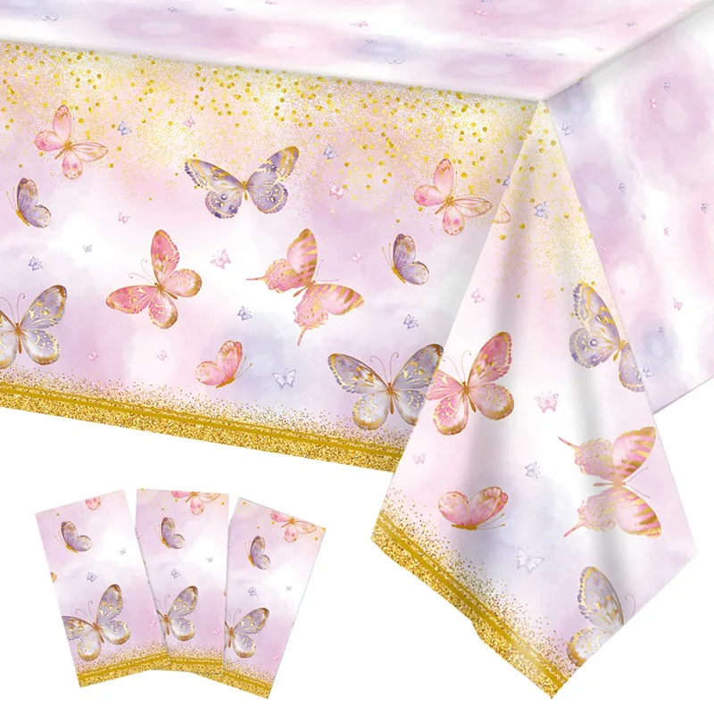 Pink Butterfly Birthday Tableware Backdrop Happy 1st First Birthday Party Decorations Kids Girl Butterfly Decoration Baby Shower